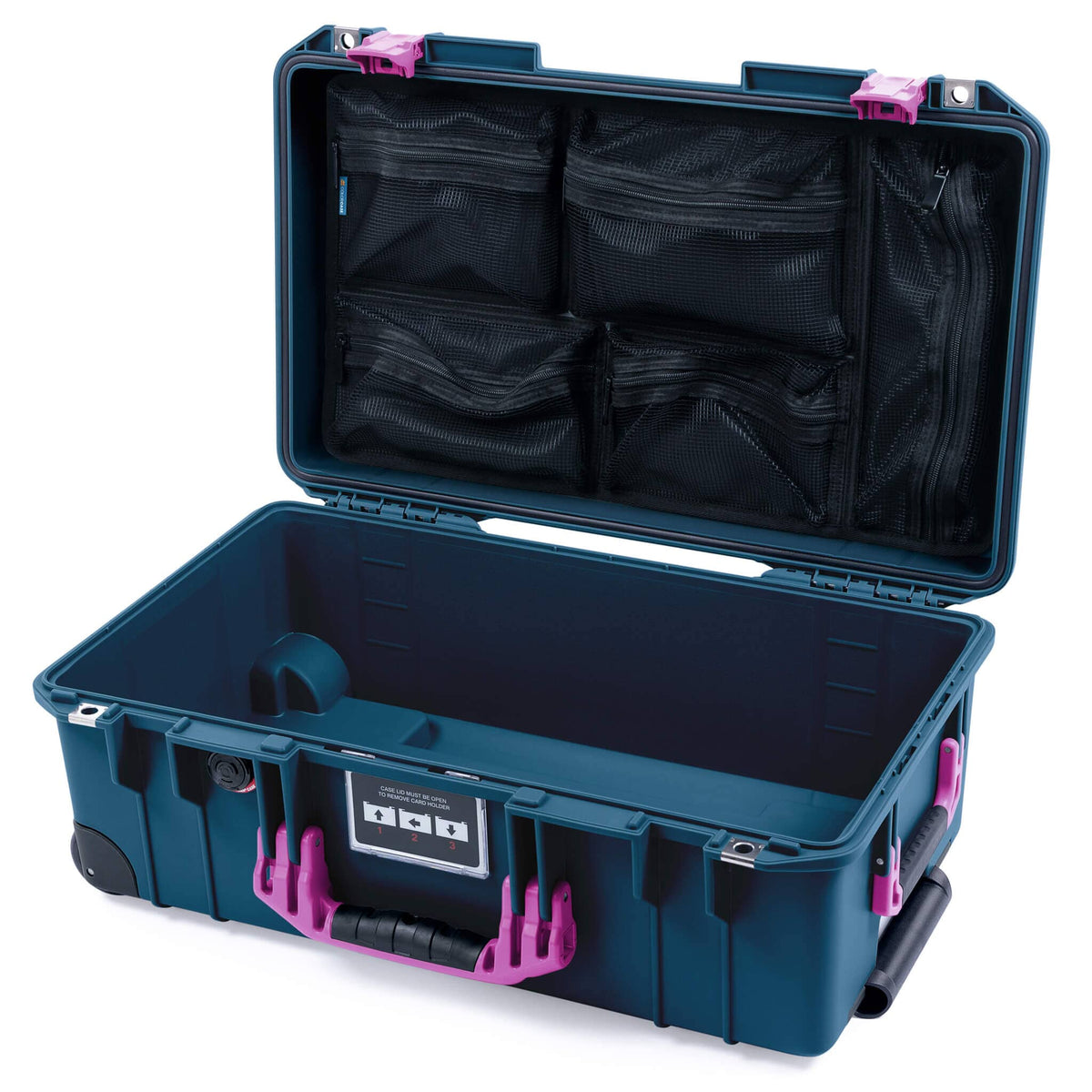 Pelican 1535 Air Case, Deep Pacific with Magenta Handles &amp; Latches Mesh Lid Organizer Only ColorCase 015350-0100-550-401