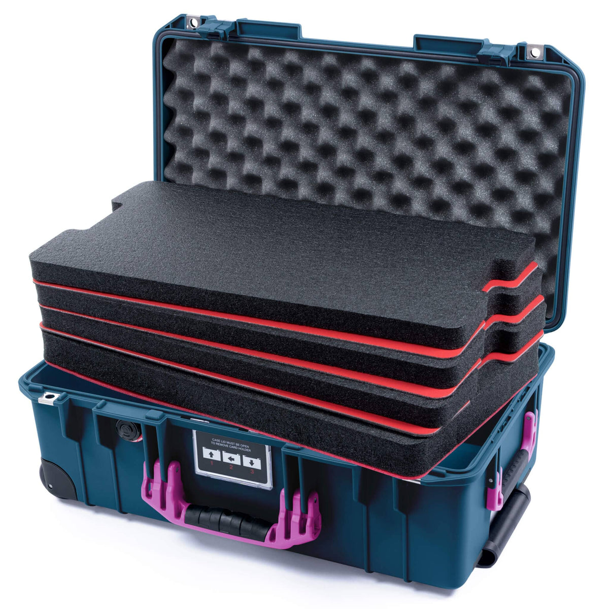 Pelican 1535 Air Case, Deep Pacific with Magenta Handles &amp; Latches Custom Tool Kit (4 Foam Inserts with Convolute Lid Foam) ColorCase 015350-0060-550-401