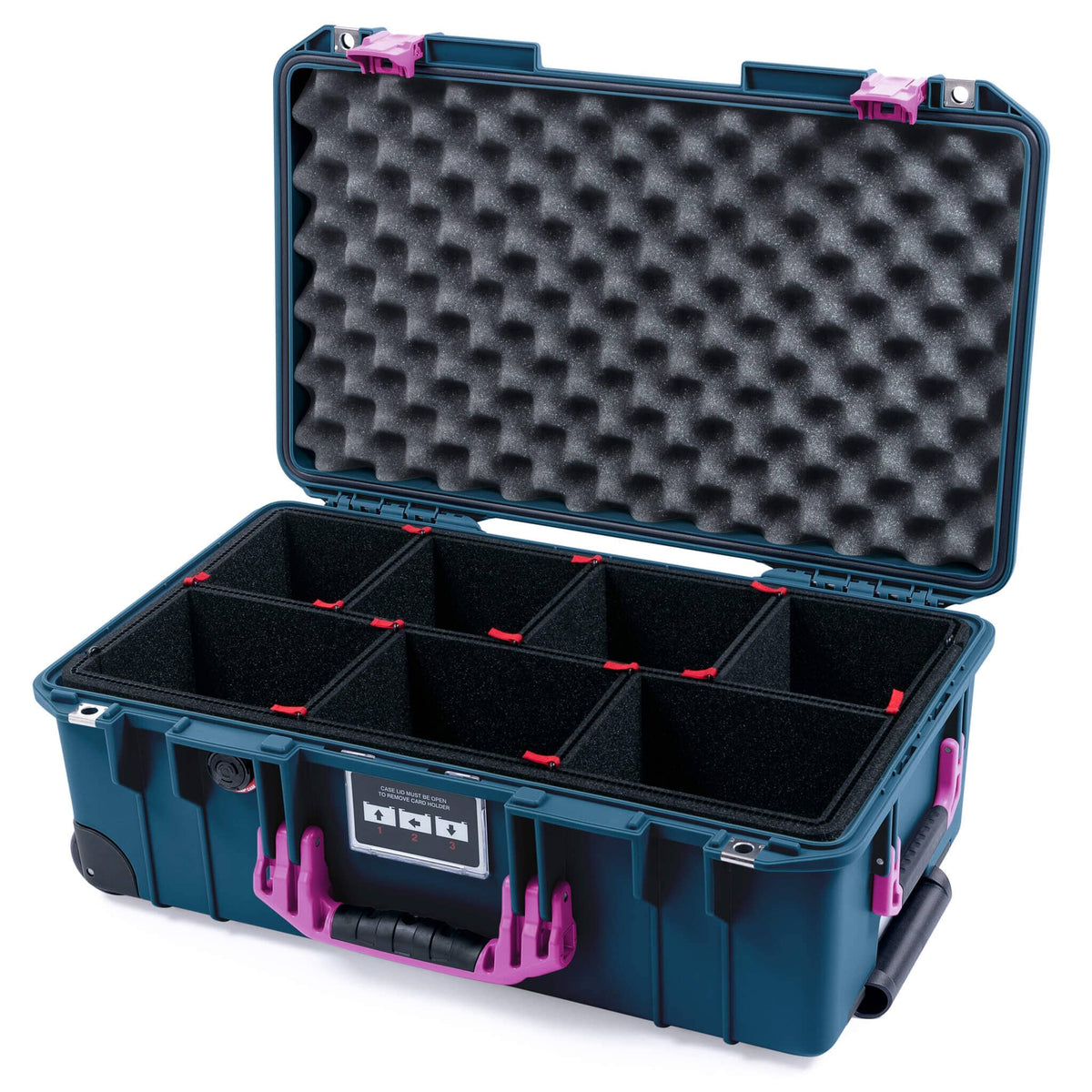 Pelican 1535 Air Case, Deep Pacific with Magenta Handles &amp; Latches TrekPak Divider System with Mesh Lid Organizer ColorCase 015350-0120-550-401
