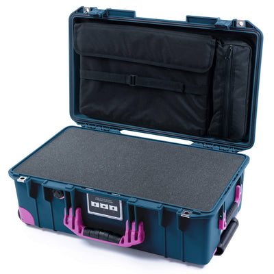 Pelican 1535 Air Case, Deep Pacific with Magenta Handles, Latches & Trolley Pick & Pluck Foam with Laptop Computer Lid Pouch ColorCase 015350-0201-550-401-400