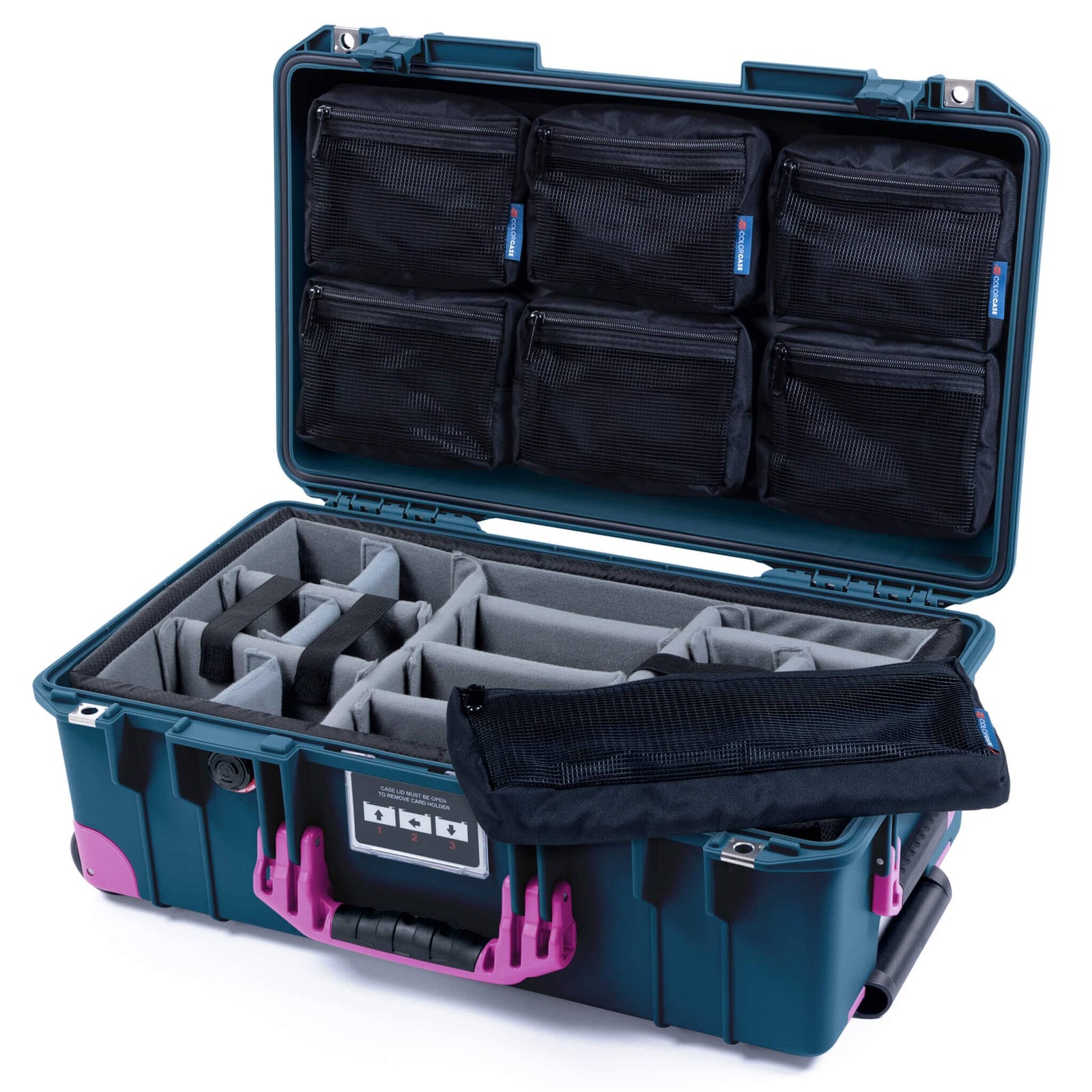 Pelican 1535 Air Carry-on Case - Deep Pacific & Magenta Trolley - Padded Microfiber Dividers / 7-Piece Removable Mesh Pouches