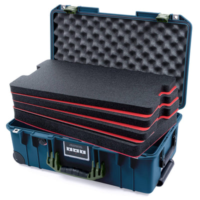 Pelican 1535 Air Case, Deep Pacific with OD Green Handles & Latches Custom Tool Kit (4 Foam Inserts with Convolute Lid Foam) ColorCase 015350-0060-550-131