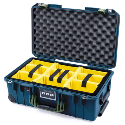 Pelican 1535 Air Case, Deep Pacific with OD Green Handles & Latches Yellow Padded Microfiber Dividers with Convolute Lid Foam ColorCase 015350-0010-550-131