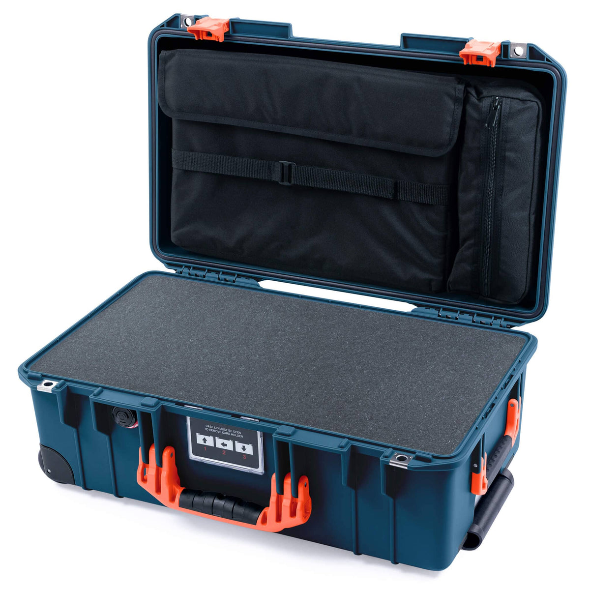 Pelican 1535 Air Case, Deep Pacific with Orange Handles &amp; Push-Button Latches Pick &amp; Pluck Foam with Computer Pouch ColorCase 015350-0201-550-151