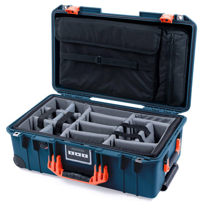 Pelican 1535 Air Case, Deep Pacific with Orange Handles & Push-Button Latches Gray Padded Microfiber Dividers with Computer Pouch ColorCase 015350-0270-550-151