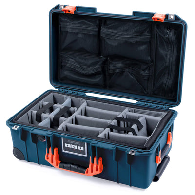 Pelican 1535 Air Case, Deep Pacific with Orange Handles & Push-Button Latches Gray Padded Microfiber Dividers with Mesh Lid Organizer ColorCase 015350-0170-550-151