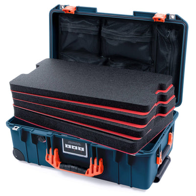 Pelican 1535 Air Case, Deep Pacific with Orange Handles & Push-Button Latches Custom Tool Kit (4 Foam Inserts with Mesh Lid Organizer) ColorCase 015350-0160-550-151
