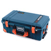 Pelican 1535 Air Case, Deep Pacific with Orange Handles, Push-Button Latches & Trolley ColorCase