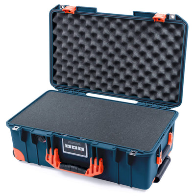 Pelican 1535 Air Case, Deep Pacific with Orange Handles, Push-Button Latches & Trolley Pick & Pluck Foam with Convolute Lid Foam ColorCase 015350-0001-550-151-150