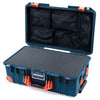 Pelican 1535 Air Case, Deep Pacific with Orange Handles, Push-Button Latches & Trolley Pick & Pluck Foam with Mesh Lid Organizer ColorCase 015350-0101-550-151-150