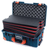 Pelican 1535 Air Case, Deep Pacific with Orange Handles, Push-Button Latches & Trolley Custom Tool Kit (4 Foam Inserts with Convolute Lid Foam) ColorCase 015350-0060-550-151-150