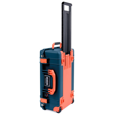 Pelican 1535 Air Case, Deep Pacific with Orange Handles, Push-Button Latches & Trolley ColorCase