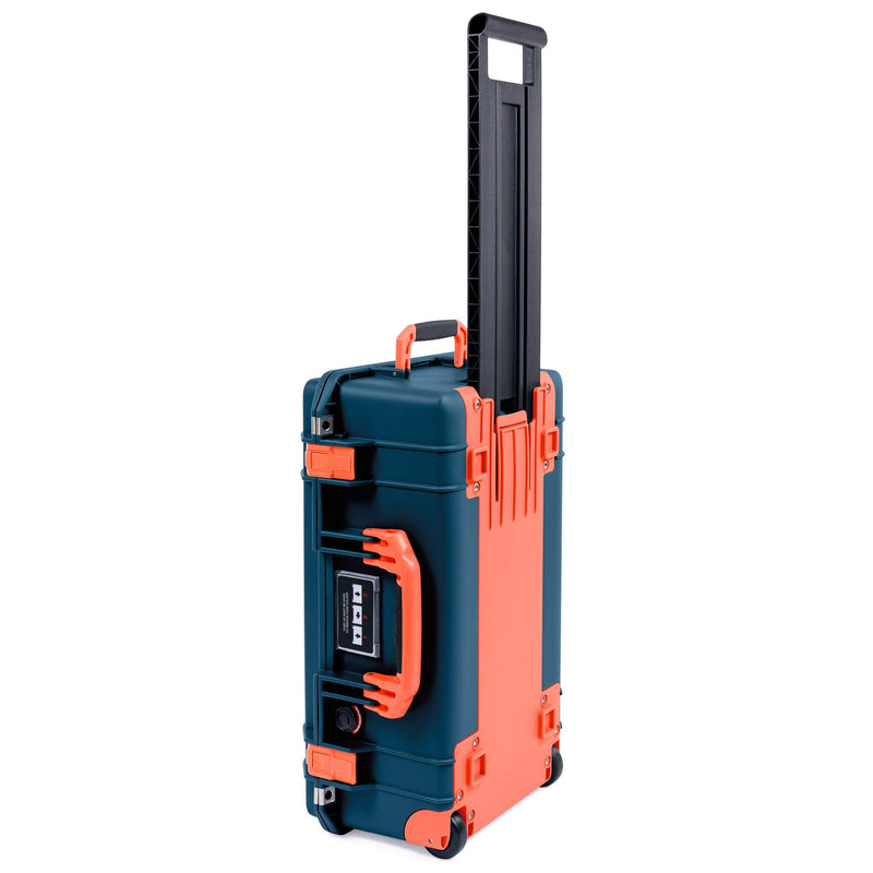 Pelican 1535 Air Case, Deep Pacific with Orange Handles, Push-Button Latches & Trolley ColorCase 