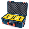 Pelican 1535 Air Case, Deep Pacific with Orange Handles, Push-Button Latches & Trolley Yellow Padded Microfiber Dividers with Convolute Lid Foam ColorCase 015350-0010-550-151-150