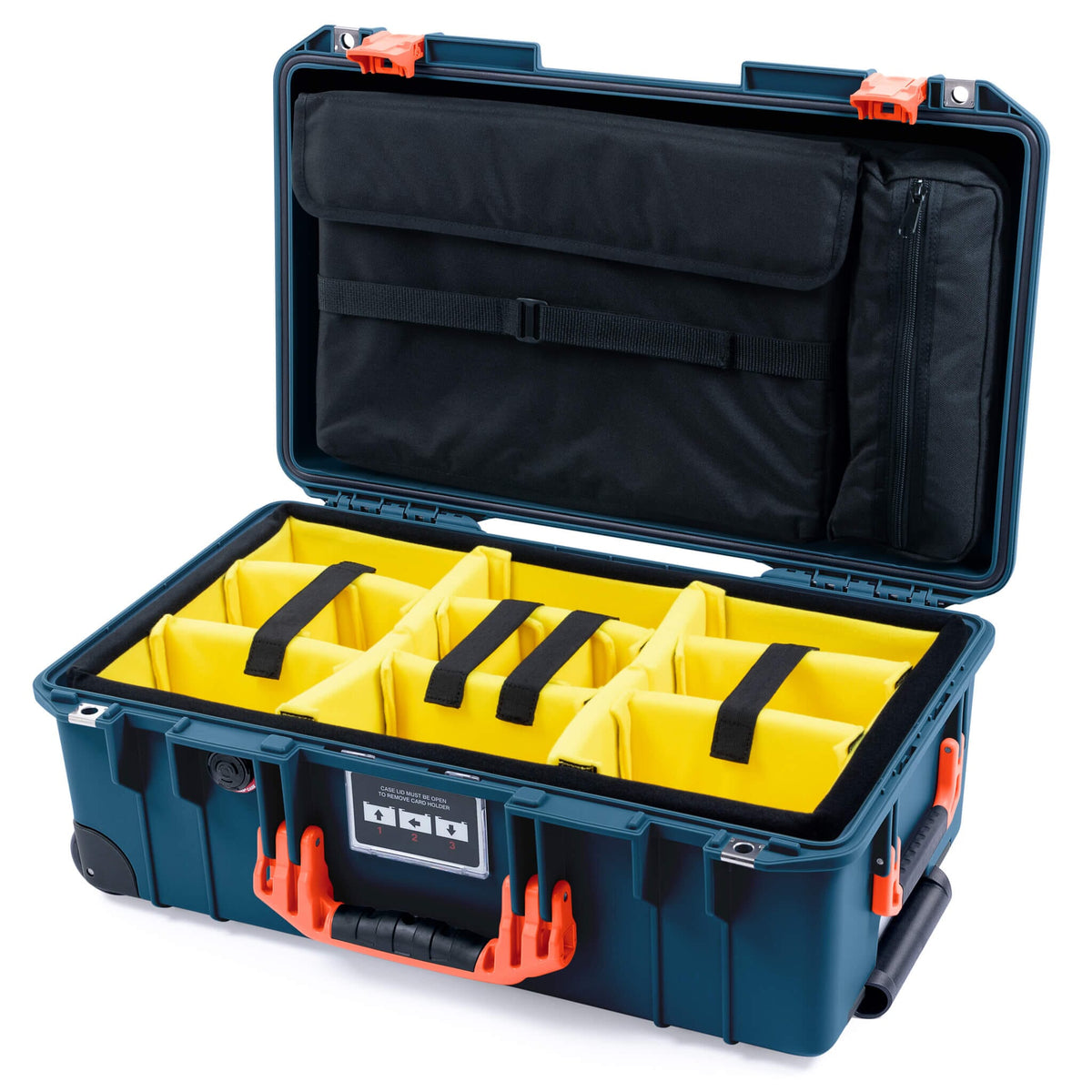 Pelican 1535 Air Case, Deep Pacific with Orange Handles &amp; Push-Button Latches Yellow Padded Microfiber Dividers with Computer Pouch ColorCase 015350-0210-550-151