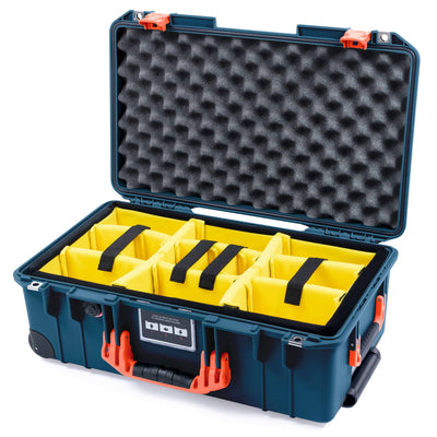 Pelican 1535 Air Case, Deep Pacific with Orange Handles & Push-Button Latches Yellow Padded Microfiber Dividers with Convolute Lid Foam ColorCase 015350-0010-550-151