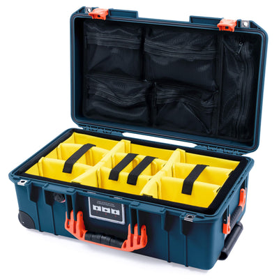 Pelican 1535 Air Case, Deep Pacific with Orange Handles & Push-Button Latches Yellow Padded Microfiber Dividers with Mesh Lid Organizer ColorCase 015350-0110-550-151
