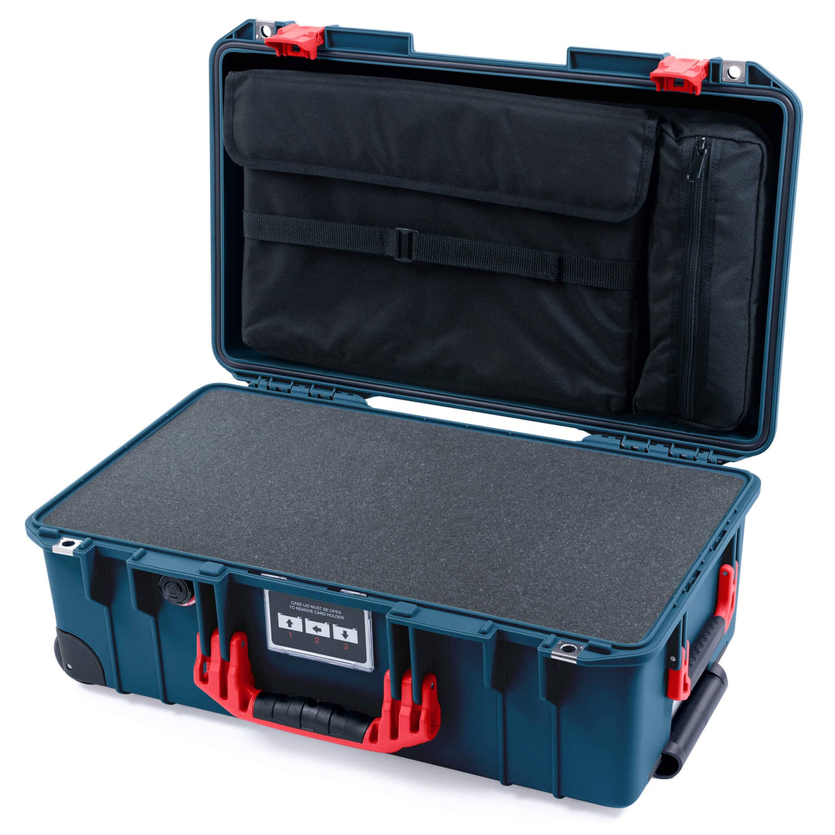 Pelican 1535 Air Case, Deep Pacific with Red Handles &amp; Push-Button Latches Pick &amp; Pluck Foam with Computer Pouch ColorCase 015350-0201-550-320