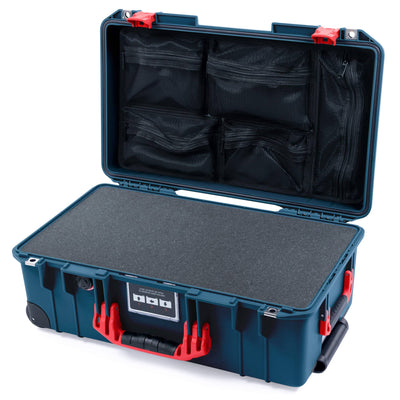 Pelican 1535 Air Case, Deep Pacific with Red Handles & Push-Button Latches Pick & Pluck Foam with Mesh Lid Organizer ColorCase 015350-0101-550-320