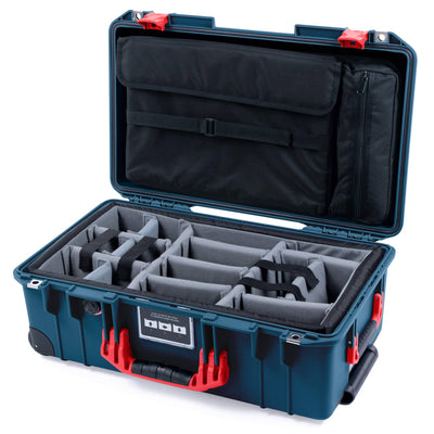 Pelican 1535 Air Case, Deep Pacific with Red Handles & Push-Button Latches Gray Padded Microfiber Dividers with Computer Pouch ColorCase 015350-0270-550-320