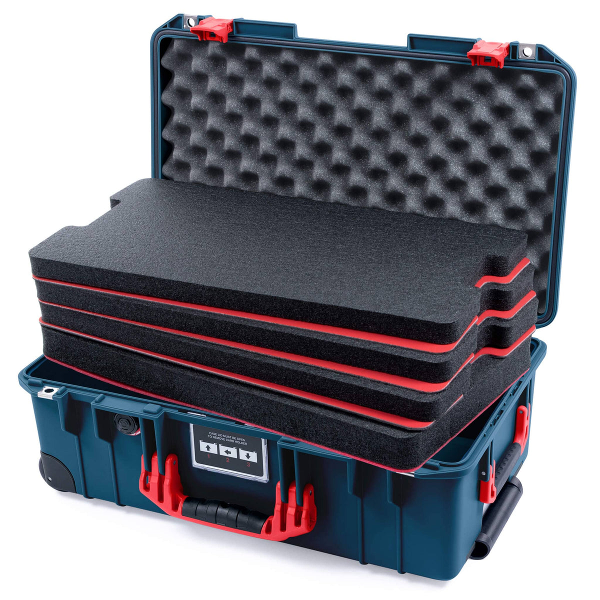Pelican 1535 Air Case, Deep Pacific with Red Handles &amp; Push-Button Latches Custom Tool Kit (4 Foam Inserts with Convolute Lid Foam) ColorCase 015350-0060-550-320