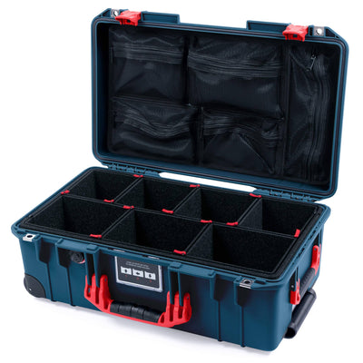 Pelican 1535 Air Case, Deep Pacific with Red Handles & Push-Button Latches TrekPak Divider System with Mesh Lid Organizer ColorCase 015350-0120-550-320
