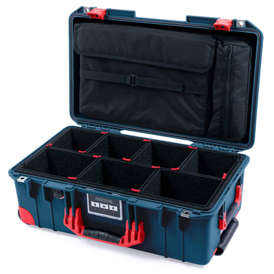 Pelican 1535 Air Case, Deep Pacific with Red Handles, Push-Button Latches & Trolley TrekPak Divider System with Computer Pouch ColorCase 015350-0220-550-320-320