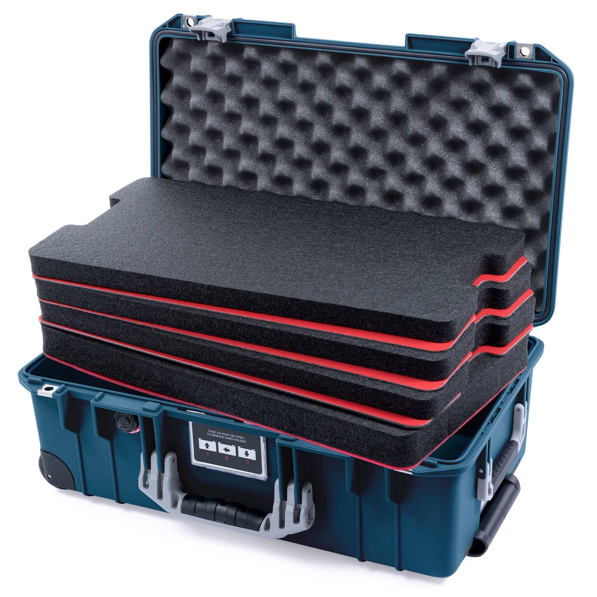 Pelican 1535 Air Case, Deep Pacific with Silver Handles & Push-Button Latches Custom Tool Kit (4 Foam Inserts with Convolute Lid Foam) ColorCase 015350-0060-550-181