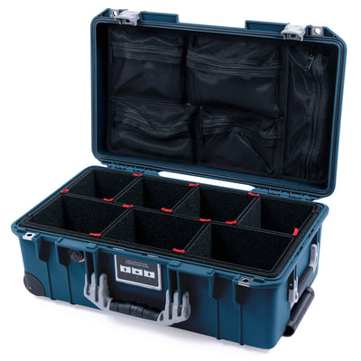 Pelican 1535 Air Case, Deep Pacific with Silver Handles & Push-Button Latches TrekPak Divider System with Mesh Lid Organizer ColorCase 015350-0120-550-181