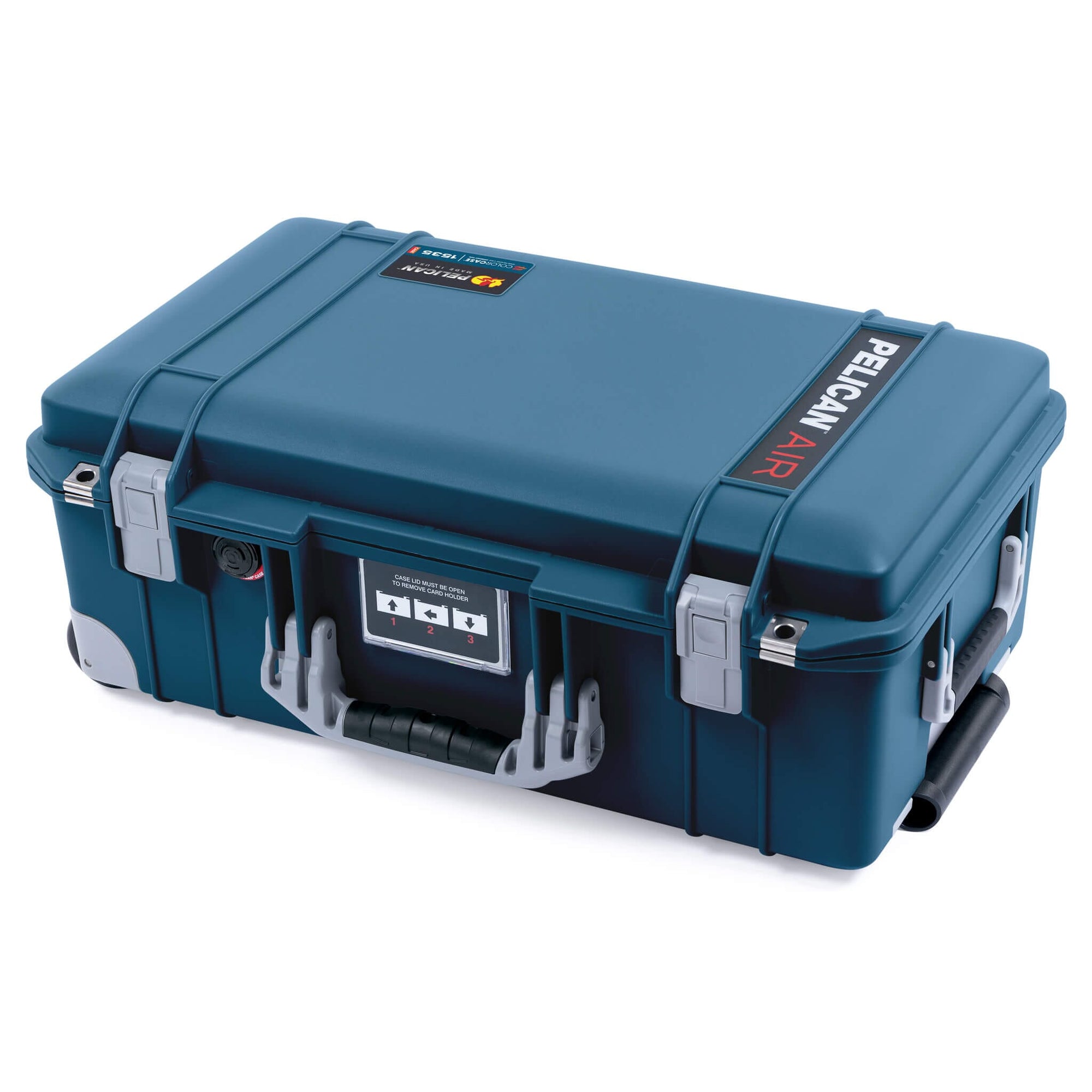 Pelican 1535 Air Case, Deep Pacific with Silver Handles, Push-Button Latches & Trolley ColorCase 