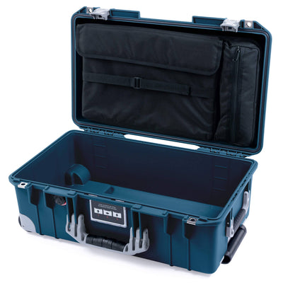 Pelican 1535 Air Case, Deep Pacific with Silver Handles, Push-Button Latches & Trolley Laptop Computer Lid Pouch Only ColorCase 015350-0200-550-181-180