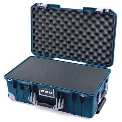 Pelican 1535 Air Case, Deep Pacific with Silver Handles, Push-Button Latches & Trolley Pick & Pluck Foam with Convolute Lid Foam ColorCase 015350-0001-550-181-180