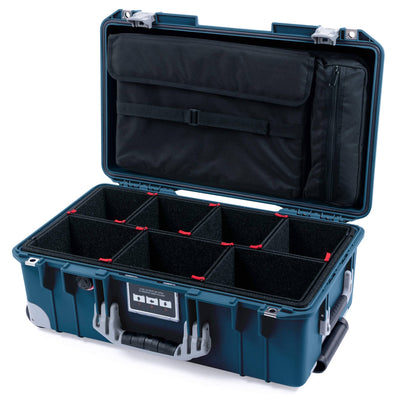 Pelican 1535 Air Case, Deep Pacific with Silver Handles, Push-Button Latches & Trolley TrekPak Divider System with Computer Pouch ColorCase 015350-0220-550-181-180