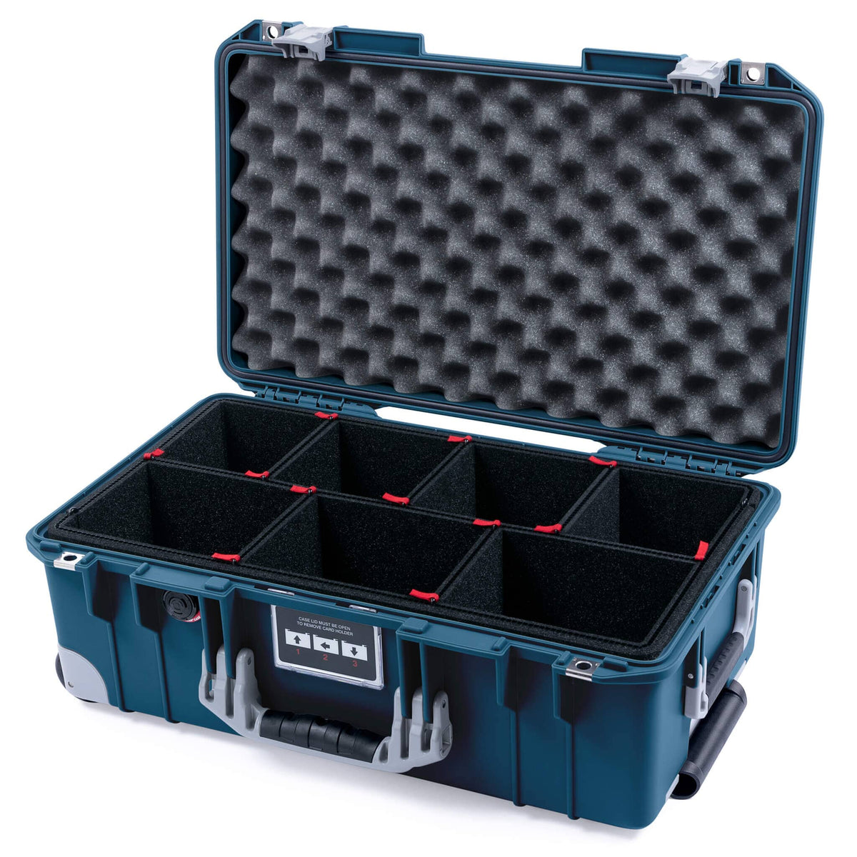 Pelican 1535 Air Case, Deep Pacific with Silver Handles, Push-Button Latches &amp; Trolley TrekPak Divider System with Convolute Lid Foam ColorCase 015350-0020-550-181-180