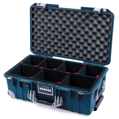 Pelican 1535 Air Case, Deep Pacific with Silver Handles, Push-Button Latches & Trolley TrekPak Divider System with Convolute Lid Foam ColorCase 015350-0020-550-181-180
