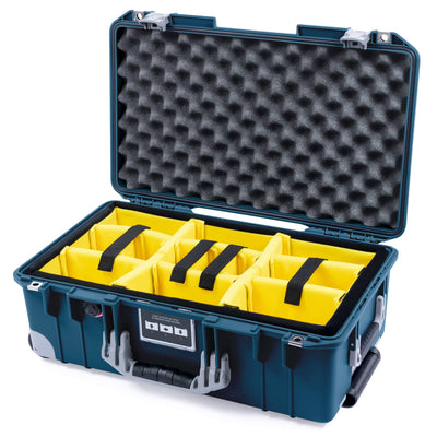 Pelican 1535 Air Case, Deep Pacific with Silver Handles, Push-Button Latches & Trolley Yellow Padded Microfiber Dividers with Convolute Lid Foam ColorCase 015350-0010-550-181-180