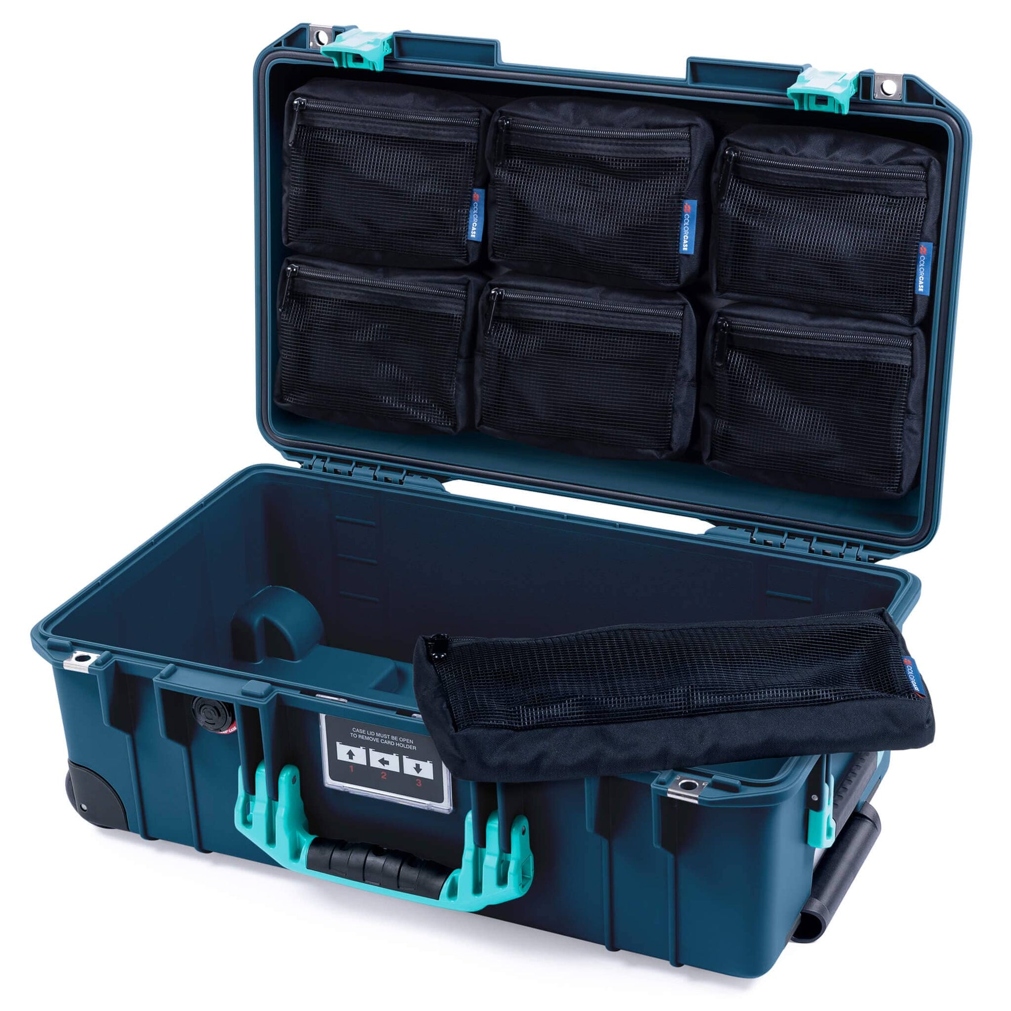 Pelican 1535 Air Case, Deep Pacific with Teal Handles & Latches 7-Piece Removable Mesh Pouches Only ColorCase 015350-0700-550-591