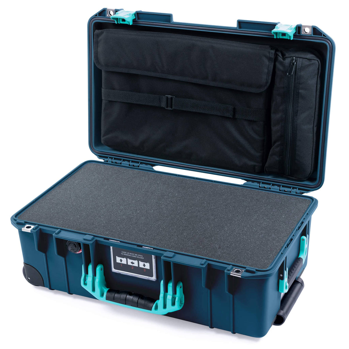 Pelican 1535 Air Case, Deep Pacific with Teal Handles &amp; Latches Pick &amp; Pluck Foam with Laptop Computer Lid Pouch ColorCase 015350-0201-550-591