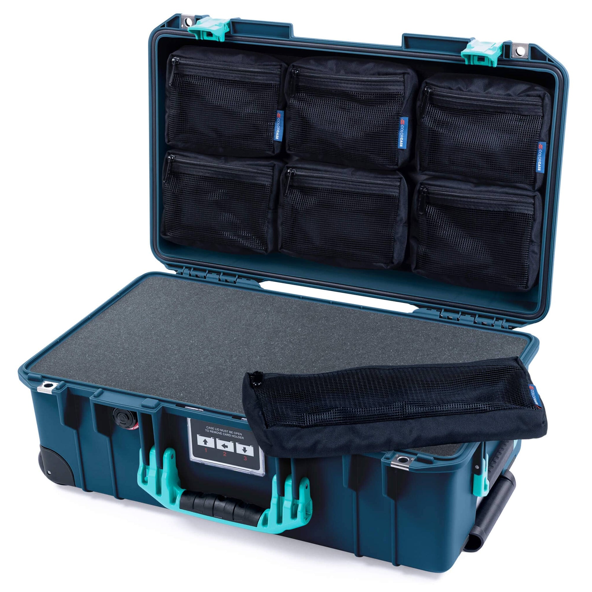 Pelican 1535 Air Case, Deep Pacific with Teal Handles & Latches Pick & Pluck Foam with 7-Piece Removable Mesh Pouches ColorCase 015350-0701-550-591