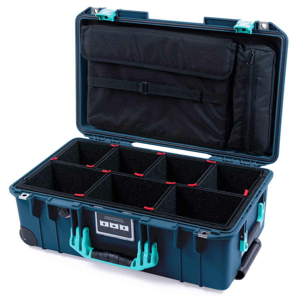 Pelican 1535 Air Case, Deep Pacific with Teal Handles &amp; Latches TrekPak Divider System with Laptop Computer Lid Pouch ColorCase 015350-0220-550-591