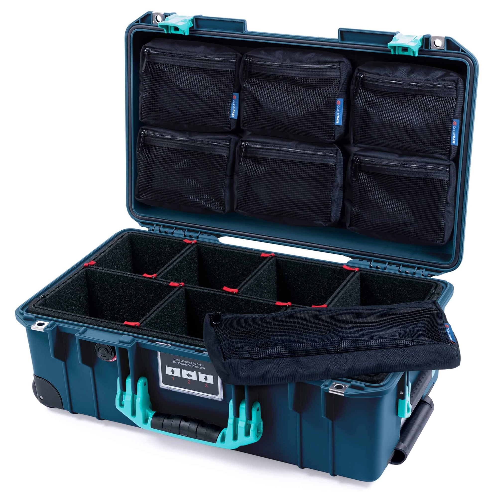 Pelican 1535 Air Case, Deep Pacific with Teal Handles & Latches TrekPak Divider System with 7-Piece Removable Mesh Pouches ColorCase 015350-0720-550-591