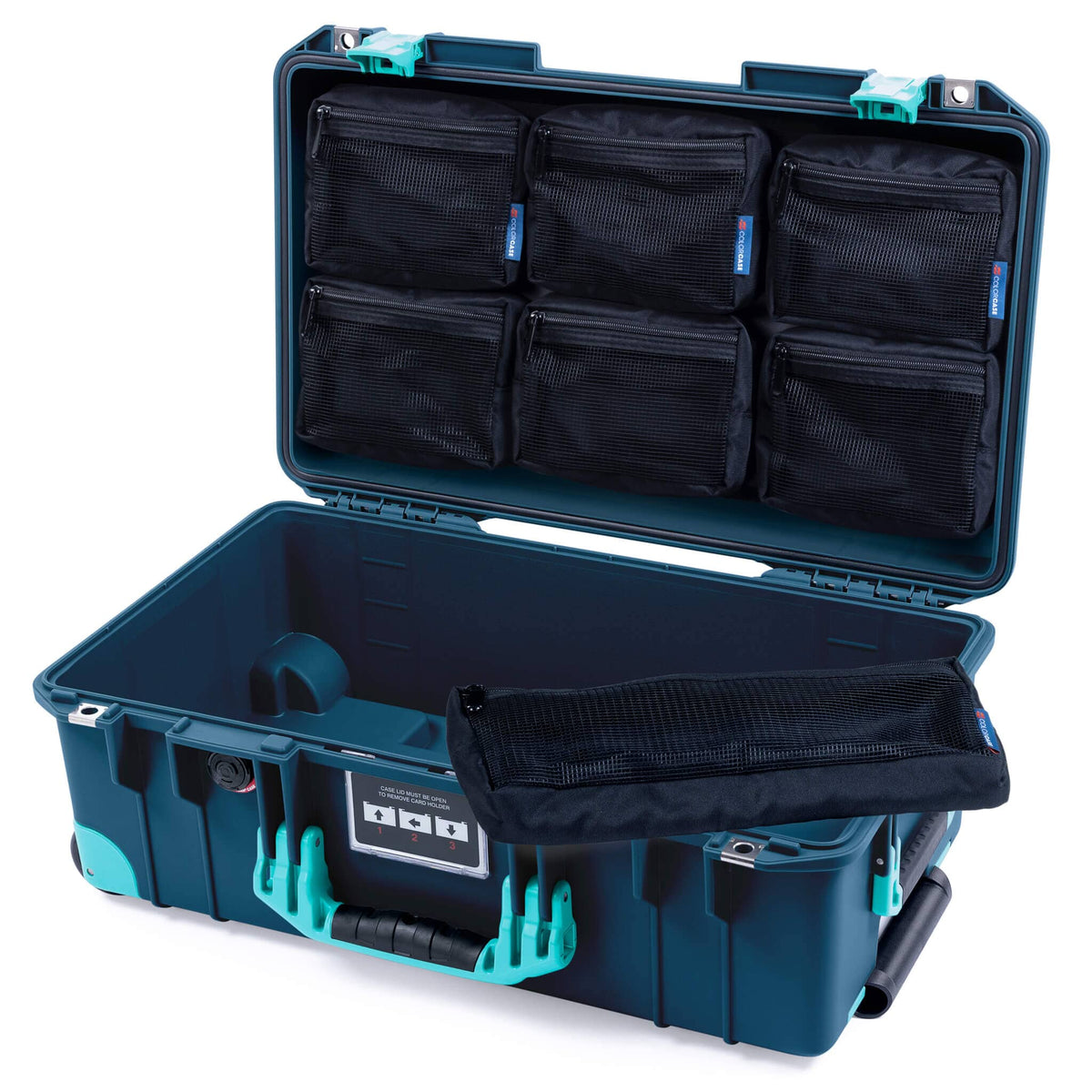 Pelican 1535 Air Case, Deep Pacific with Teal Handles, Latches &amp; Trolley 7-Piece Removable Mesh Pouches Only ColorCase 015350-0700-550-591-590