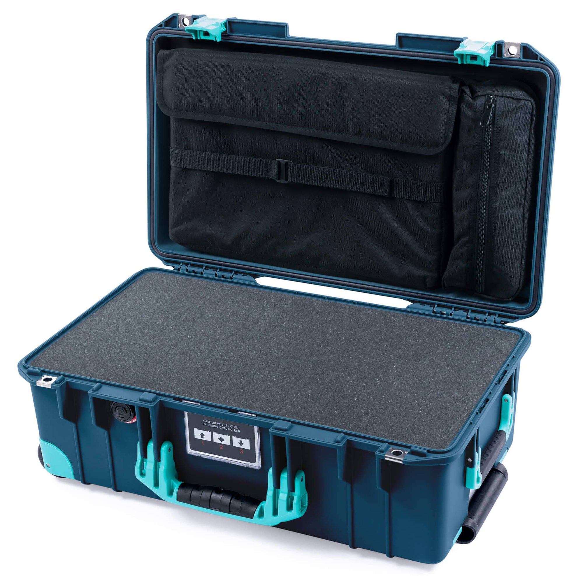 Pelican 1535 Air Case, Deep Pacific with Teal Handles, Latches & Trolley Pick & Pluck Foam with Laptop Computer Lid Pouch ColorCase 015350-0201-550-591-590