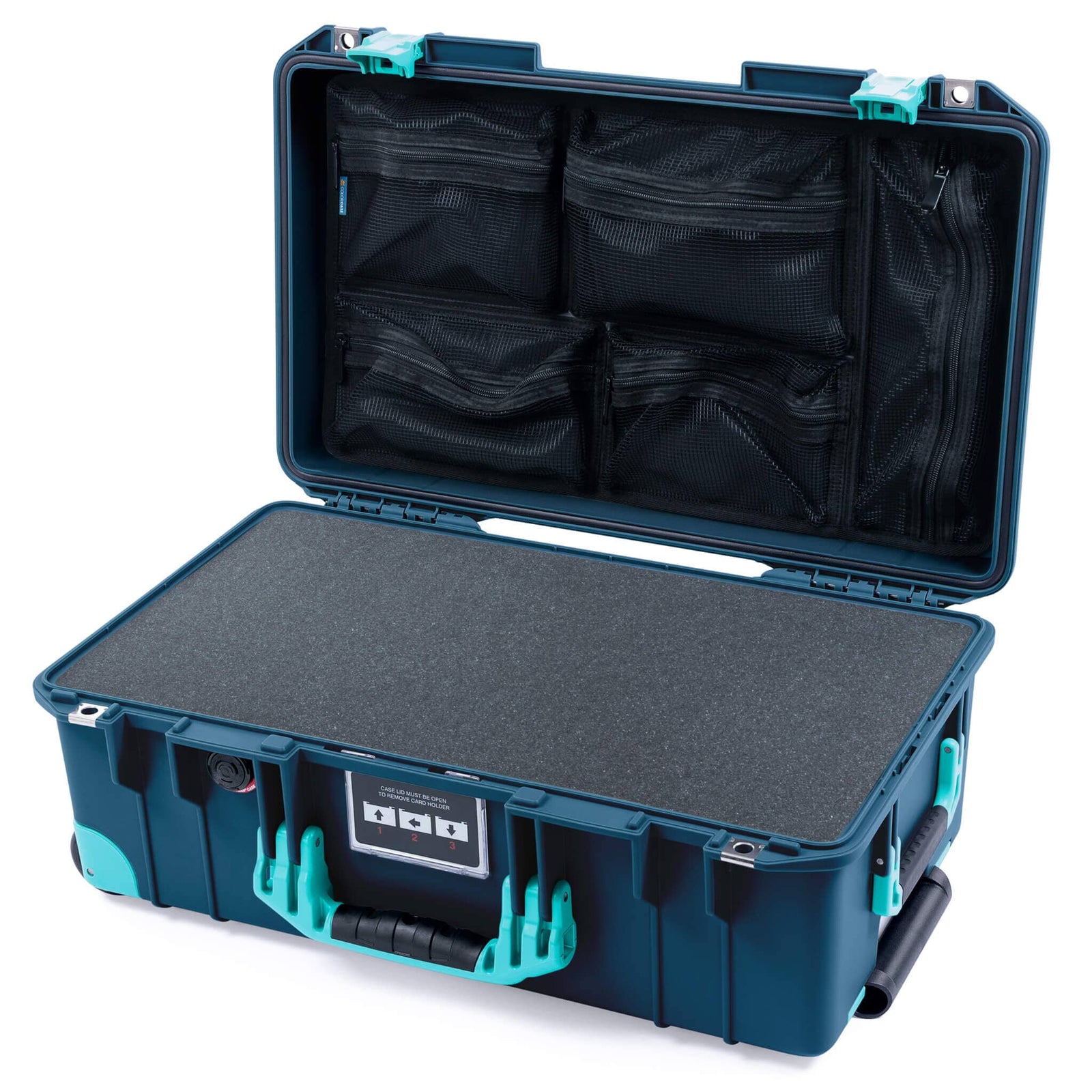 Pelican 1535 Air Case, Deep Pacific with Teal Handles, Latches & Trolley Pick & Pluck Foam with Mesh Lid Organizer ColorCase 015350-0101-550-591-590