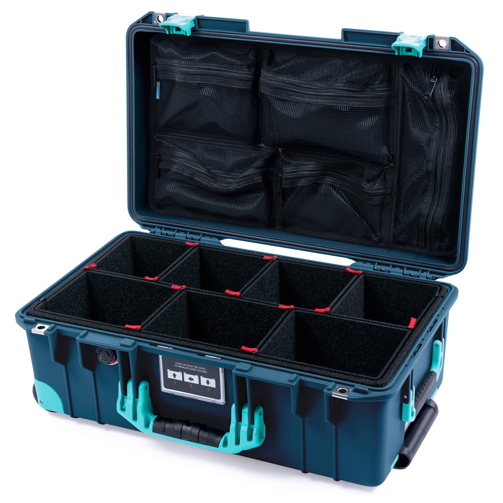 Pelican 1535 Air Case, Deep Pacific with Teal Handles, Latches & Trolley TrekPak Divider System with Mesh Lid Organizer ColorCase 015350-0120-550-591-590
