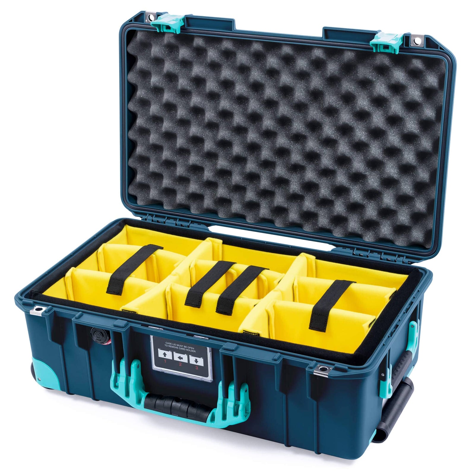Pelican 1535 Air Case, Deep Pacific with Teal Handles, Latches & Trolley Yellow Padded Microfiber Dividers with Convoluted Lid Foam ColorCase 015350-0010-550-591-590