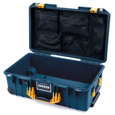 Pelican 1535 Air Case, Deep Pacific with Yellow Handles & Push-Button Latches Mesh Lid Organizer Only ColorCase 015350-0100-550-241