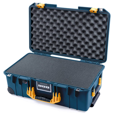 Pelican 1535 Air Case, Deep Pacific with Yellow Handles & Push-Button Latches Pick & Pluck Foam with Convolute Lid Foam ColorCase 015350-0001-550-241