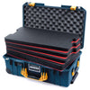 Pelican 1535 Air Case, Deep Pacific with Yellow Handles & Push-Button Latches Custom Tool Kit (4 Foam Inserts with Convolute Lid Foam) ColorCase 015350-0060-550-241
