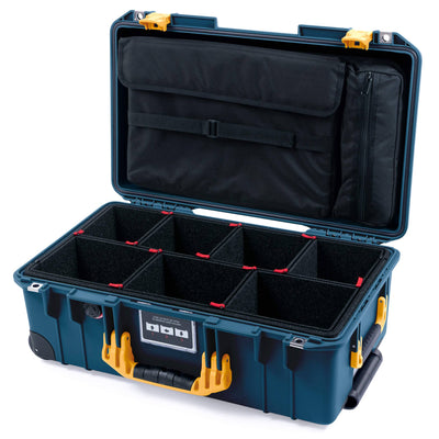 Pelican 1535 Air Case, Deep Pacific with Yellow Handles & Push-Button Latches TrekPak Divider System with Computer Pouch ColorCase 015350-0220-550-241